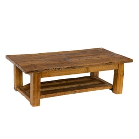 A rustic coffee table