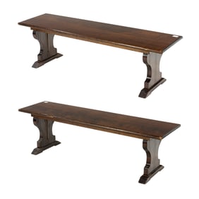 A pair of Arts and Crafts oak benches commissioned for Santa Sabina Center 1930's,