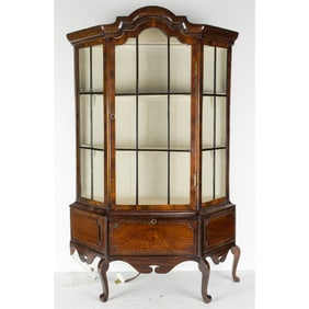A miniature Dutch style mahogany display cabinet with lighted interior