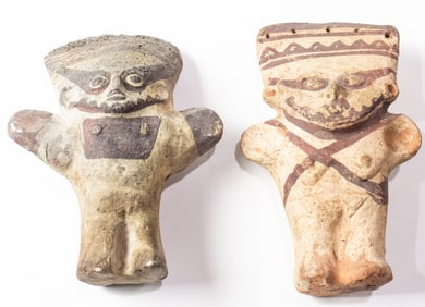 Two Pre Columbian Colima style polychrome figures of humans