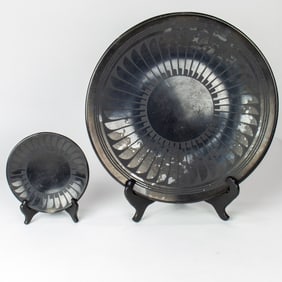 Two Maria and Santana Martinez San Ildefonso blackware plates