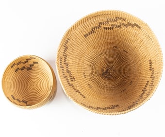 Two Native American monochrome baskets