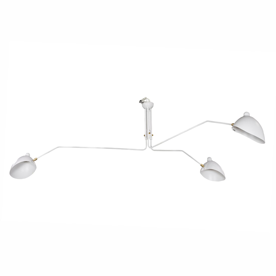 A Serge Mouille style three-light ceiling mount light fixture, (1 of 3)