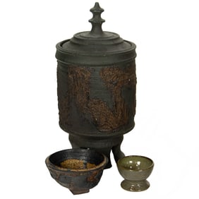 Three Frank O. Hamilton stoneware vessels in the Korean taste