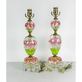 A Pair St. Clair paperweight art glass lamps