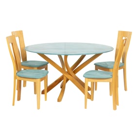 An Ebenisterie Seltz 'Antigua Collection' round dining table and four chairs after designs by Pierre