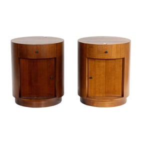 A Modern pair teak nightstands
