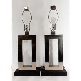 A Pair Robert Abbey chrome plated table lamps