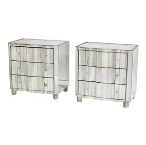 A Pair of contemporary Hollywood Regency style mirrored chests, 30.5" x 30" x 20"