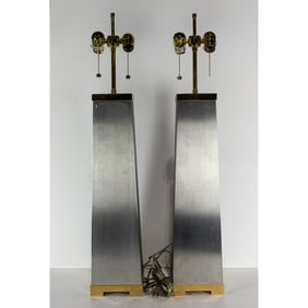 A pair J. Robert Scott stainless steel 'Lithic' table lamps