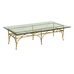 A Contemporary gilt faux bamboo coffee table with glass top