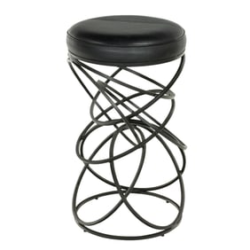 A Global Views 'Ring' iron barstool with black leather seat