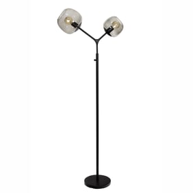 A Contemporary ebonized metal two light floor lamp