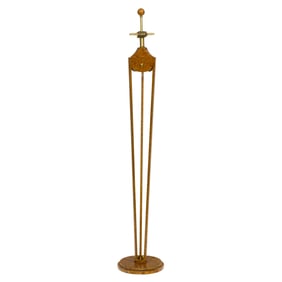 A Contemporary metal floor lamp with faux bois finish