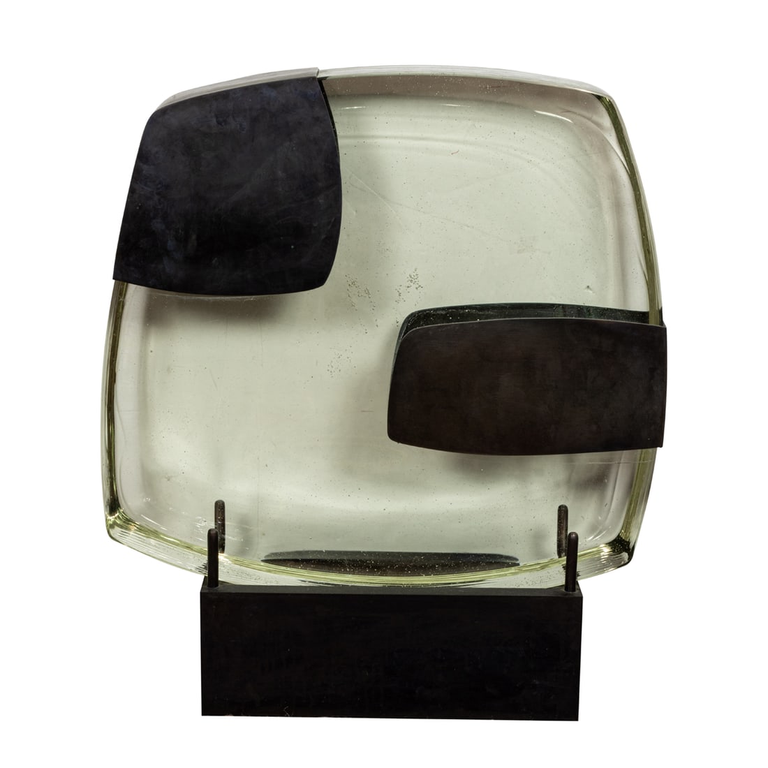 Sculpture, Julie Speidel: Julie Speidel (American, b. 1941), Untitled, glass and bronze sculpture on stand, unsigned, 28.5"h x 25"w x 8"d