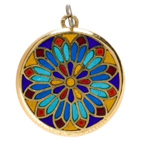A plique-a-jour enamel and 18k gold pendant, French