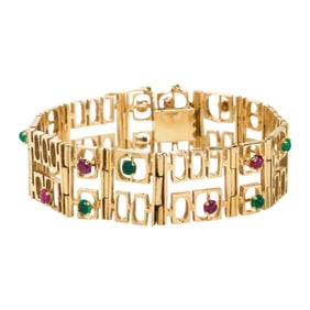A gem-set and 14k gold link bracelet