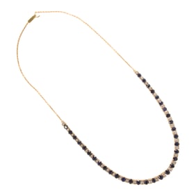 A sapphire, diamond and 14k gold necklace