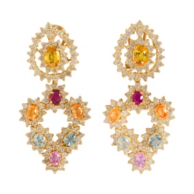 A pair of sapphire, diamond and 18k gold earrings