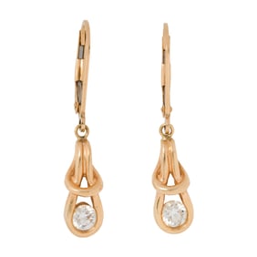 A pair of diamond and 14k gold drop earrings