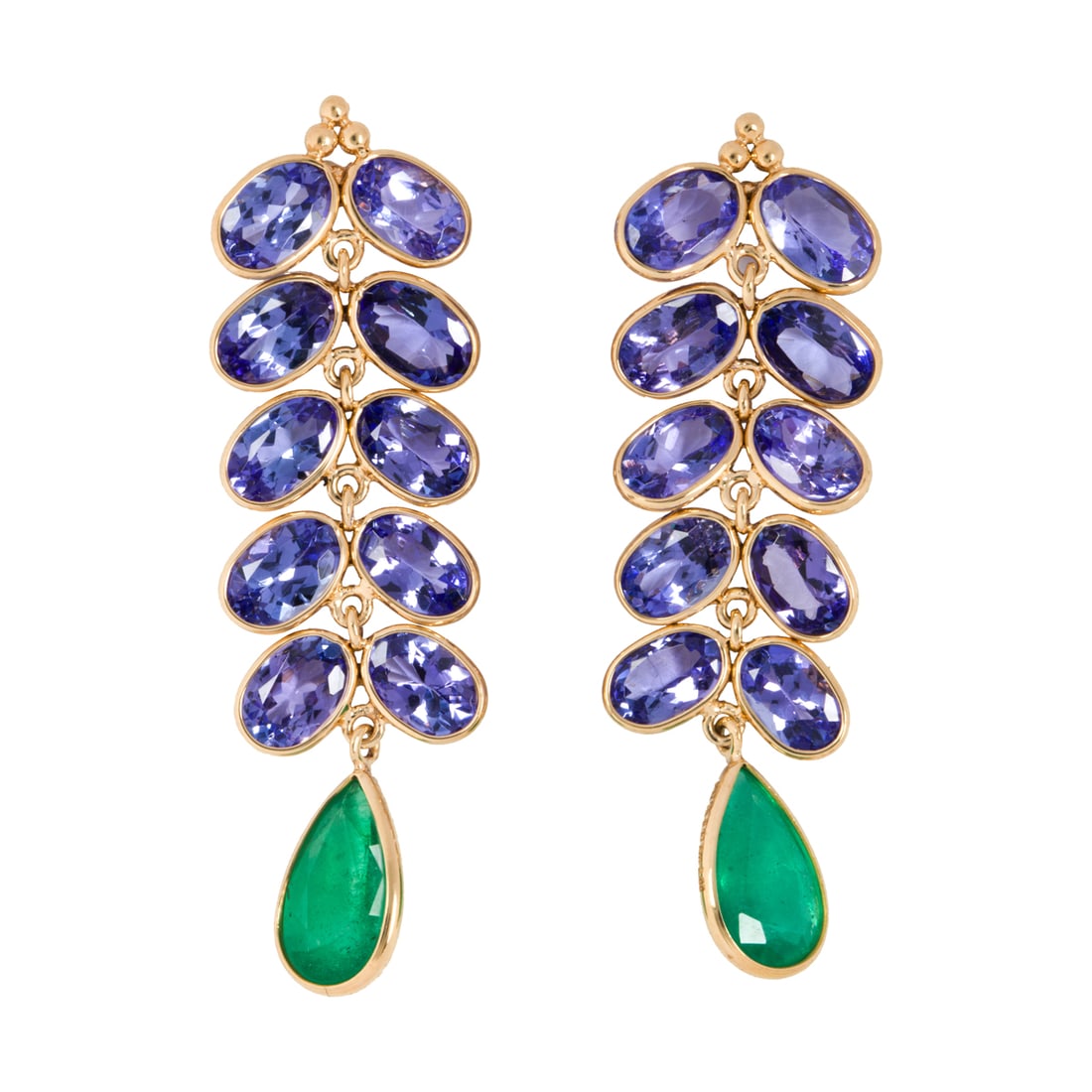 A pair of tanzanite, emerald, diamond and 18k gold earrings (1 of 1)