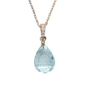 An aquamarine, diamond and 14k white gold necklace
