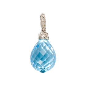 A blue topaz, diamond and 14k white gold pendant