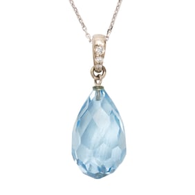 An aquamarine, diamond and 14k white gold pendant necklace