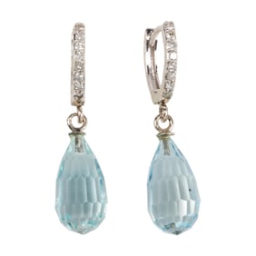 A pair of aquamarine, diamond and 18k white earrings