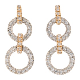 A pair of diamond and 14k bi-color gold earrings