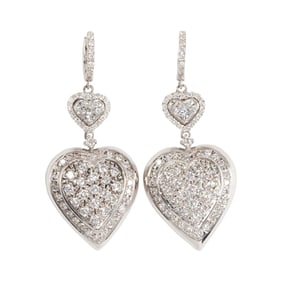 A pair of diamond and white gold pendant earrings