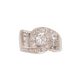 A diamond and 14k white gold ring