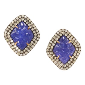 A pair of tanzanite, diamond and silver earrings