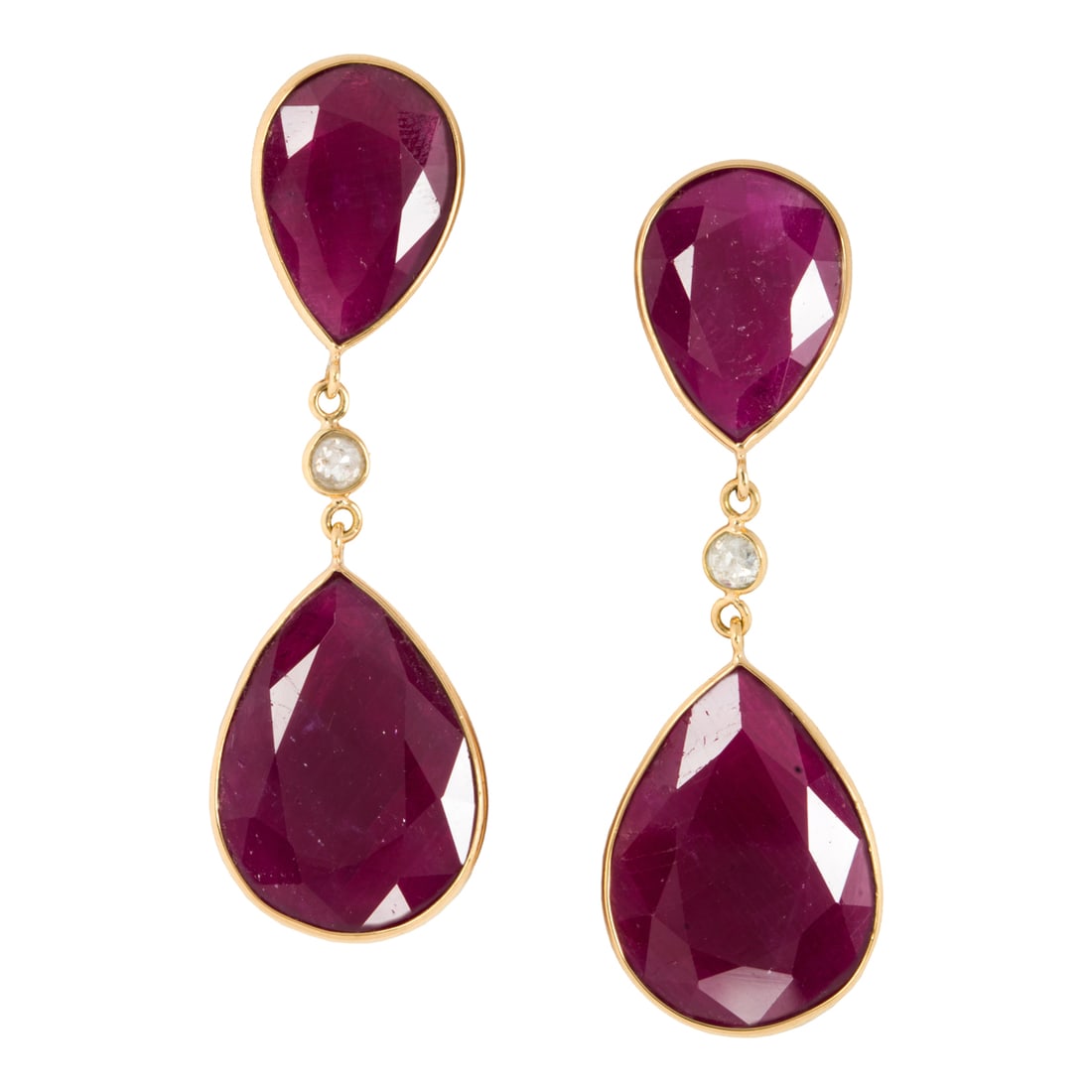 A pair of ruby, diamond and 18k gold earrings (1 of 2)