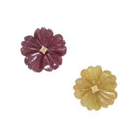 A pair of sapphire, diamond and 18k gold,flower earrings