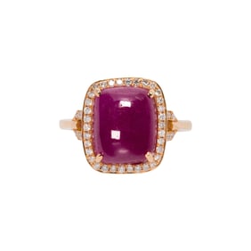 An unheated ruby, diamond and 18k gold ring