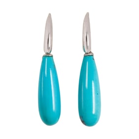 A pair of turquoise and 14k white gold earrings