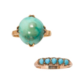 Two turquoise and gold rings