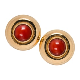 A pair of coral and 14k gold earrings