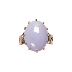 A lavender jade, diamond and 14k gold ring