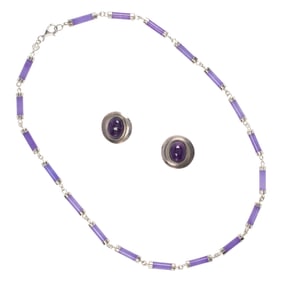 Two silver and gem-set jewelry items