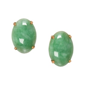A pair of jade and 14k gold earrings