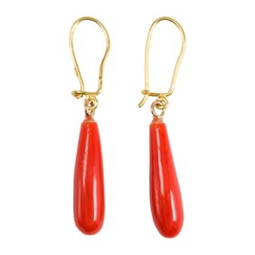 A pair of coral and 18k gold earrings