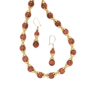 A hardstone and 14k gold necklace with earrings