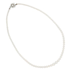 A cultured pearl and 14k white gold necklace