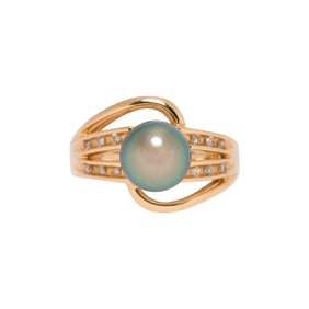 A Tahitian cultured pearl, diamond and 14k gold