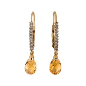 A pair of diamond, citrine and 14k gold drop earrings