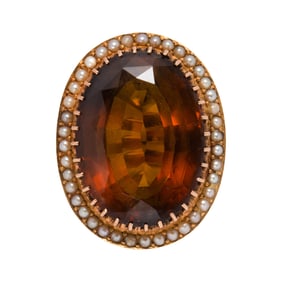 A citrine, seed pearl and 14k gold ring