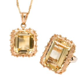 A citrine and 10k gold set