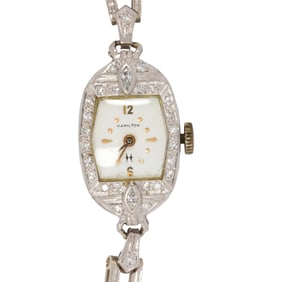 A Hamilton, diamond and platinum dress wristwatch